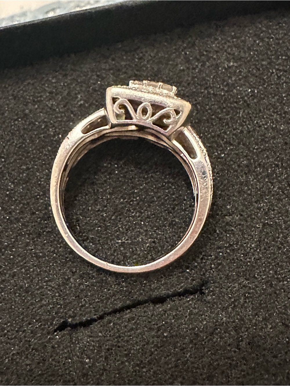 Modern Bridge White Diamond lab grown 10K Gold Side Stone Halo Ring. - Picture 7 of 12